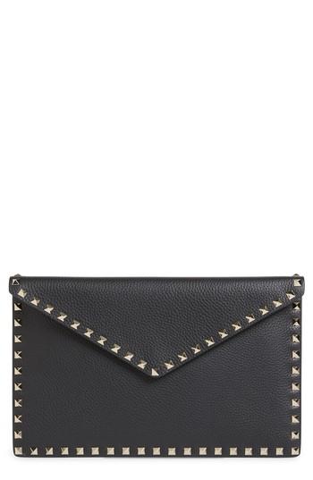 Valentino Garavani Large Rockstud Calfskin Leather Pouch - Black