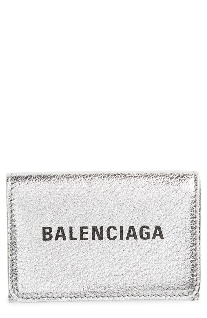 Women's Balenciaga Mini Everyday Metallic Leather Wallet - Metallic