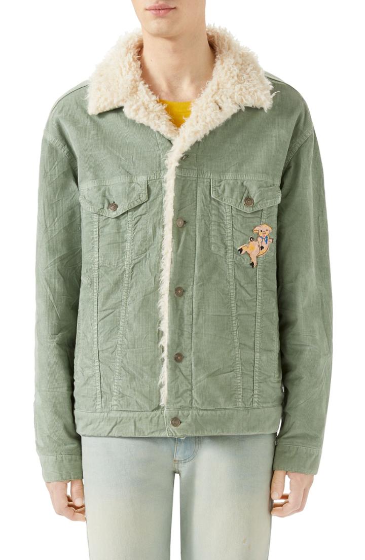Men's Gucci Corduroy Western Jacket With Faux Shearling Lining