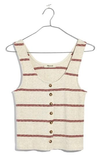 Women's Madewell Stripe Ribbed Button Front Tank - White