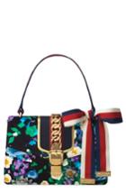 Gucci Small Floral Print Leather Shoulder Bag - Black
