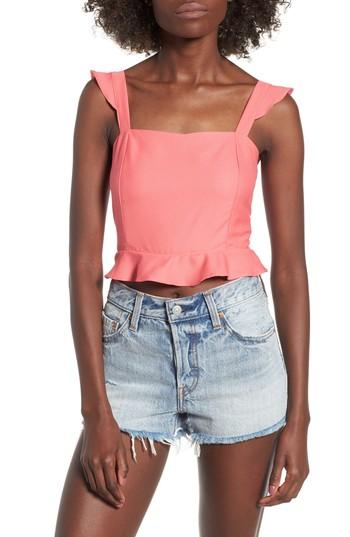 Women's 4si3nna Ruffle Crop Top - Coral