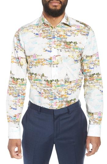 Men's Eton Slim Fit Print Dress Shirt - Yellow