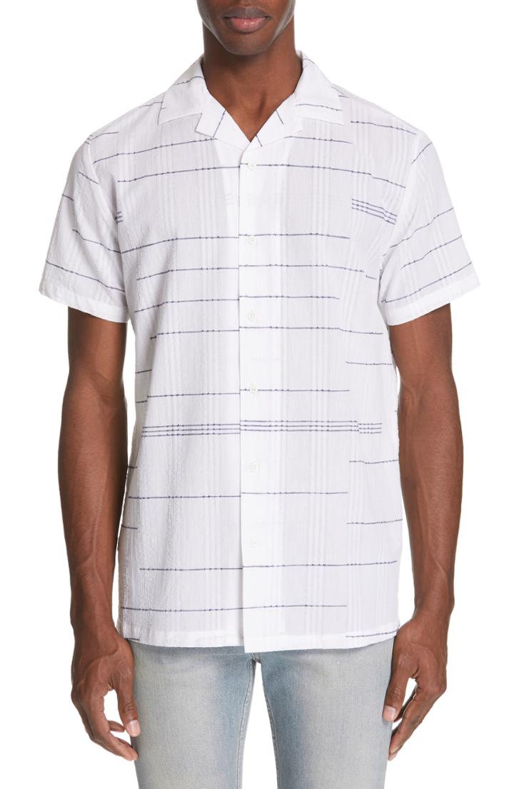 Men's Onia Embroidered Stripe Woven Shirt - White