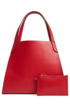 Leith Trapezoid Faux Leather Tote - Red