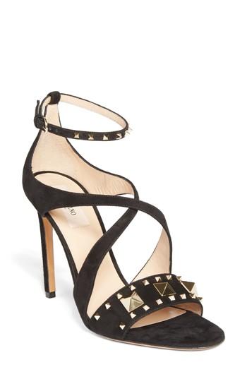 Women's Valentino Garavani Cross Strap Rockstud Sandal .5us / 35.5eu - Black