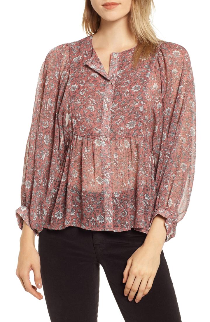 Women's Lucky Brand Floral Babydoll Top - Pink