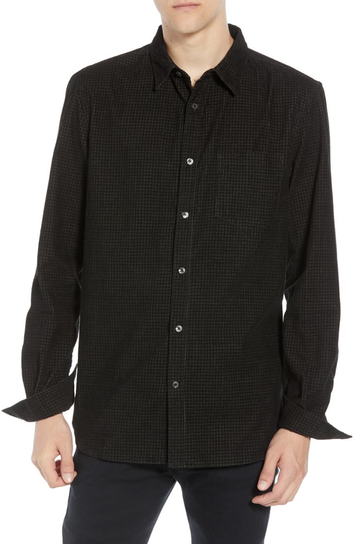 Men's French Connection Regular Fit Mini Check Corduroy Shirt, Size - Black