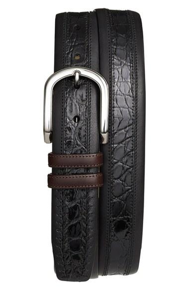 Men's Mezlan 'lipari' Nappa & Genuine Crocodile Leather Belt - Black/ Dark Brown