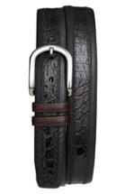 Men's Mezlan 'lipari' Nappa & Genuine Crocodile Leather Belt - Black/ Dark Brown