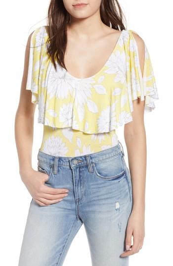 Women's Bp. Print Ruffle Bodysuit - Yellow