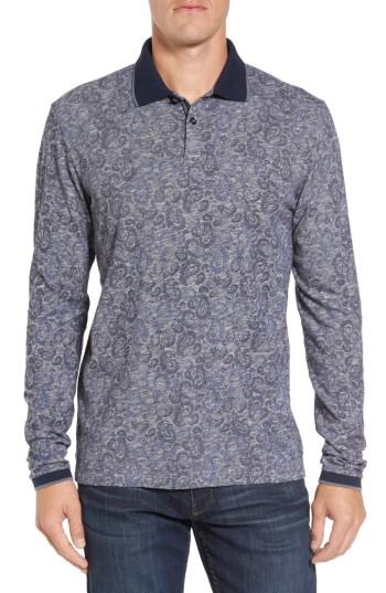 Men's Stone Rose Slim Fit Paisley Long Sleeve Polo (s) - Grey