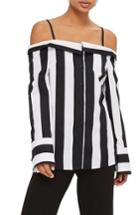 Women's Topshop Humbug Stripe Off The Shoulder Shirt Us (fits Like 0-2) - Black