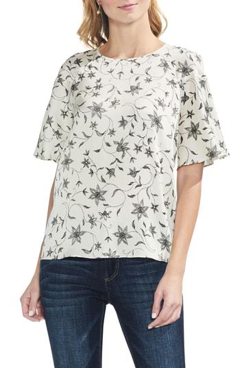 Women's Vince Camuto Faux Stitch Ruffle Sleeve Top, Size - White