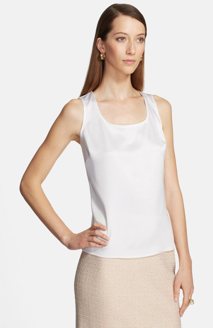 Women's St. John Collection Liquid Satin Round Neck Shell, Size - White