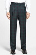 Men's Berle Pleated Plaid Wool Trousers X 30 - Green
