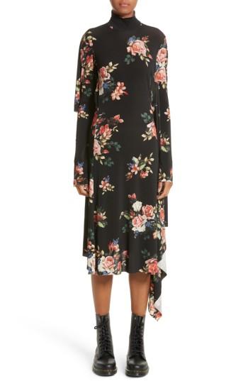 Women's Vetements Drape Panel Floral Dress - Black