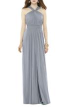 Women's Alfred Sung Twist Neck Chiffon Knit Gown - Grey