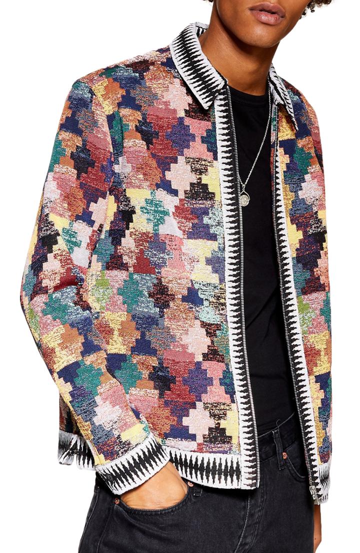 Men's Topman Tapestry Zip Shirt Jacket