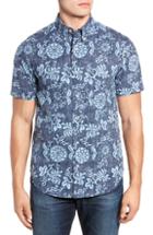 Men's Reyn Spooner Royal Chrysanthemums Fit Sport Shirt, Size Medium - Blue