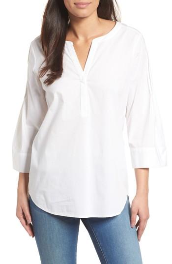 Women's Chaus Split Neck Stretch Cotton Blouse - White