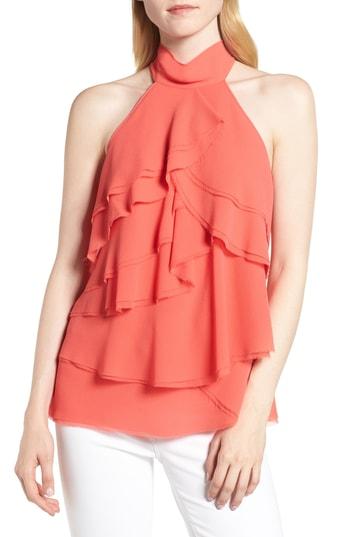 Women's Trouve Raw Edge Ruffle Chiffon Blouse, Size - Black