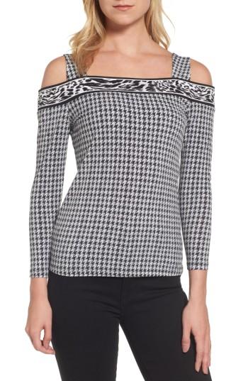 Women's Michael Michael Kors Houndstooth Cold Shoulder Top - Black