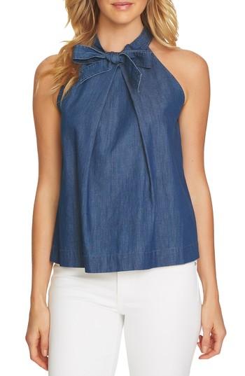 Women's Cece Denim Bow Halter Top - Blue