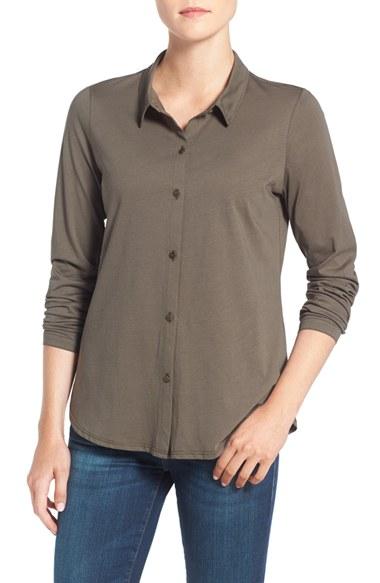 Women's Eileen Fisher Organic Cotton Jersey Classic Collar Shirt