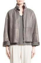 Women's Fabiana Filippi Suede Trim Metallic Genuine Shearling Jacket Us / 48 It - Grey