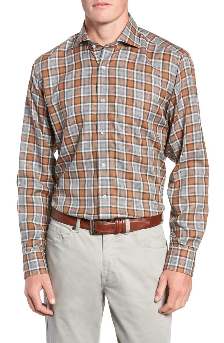 Men's Peter Millar Collection Gamla Regular Fit Plaid Sport Shirt - Brown