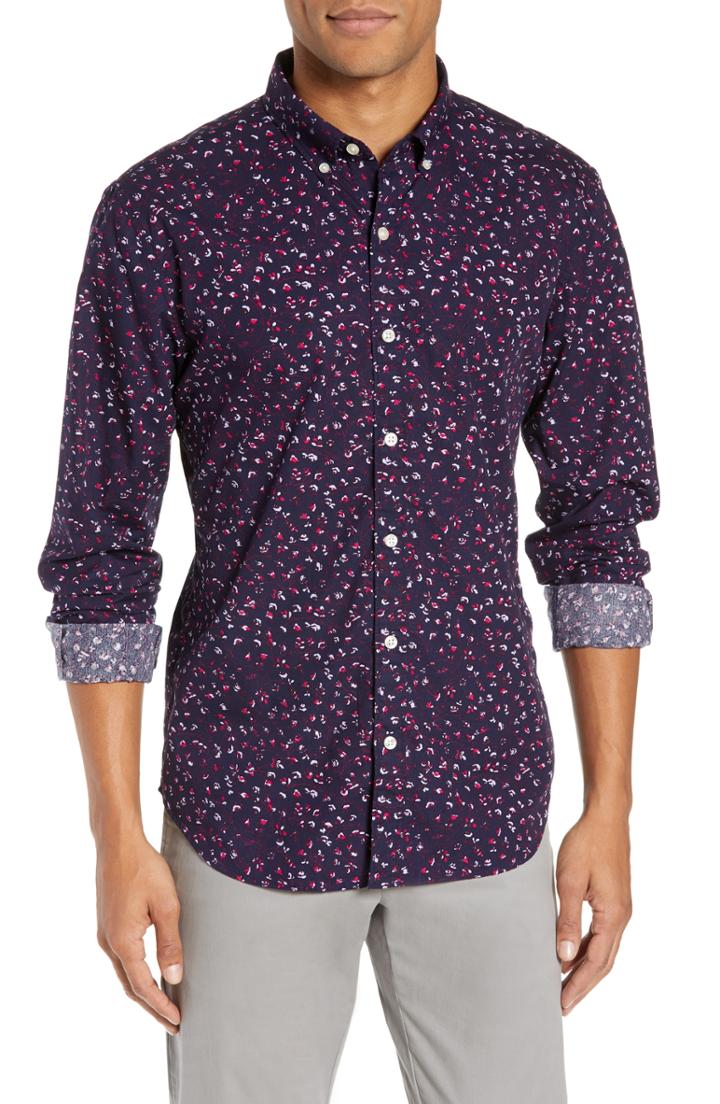 Men's Bonobos Washed Button Down Slim Fit Floral Sport Shirt R - Blue