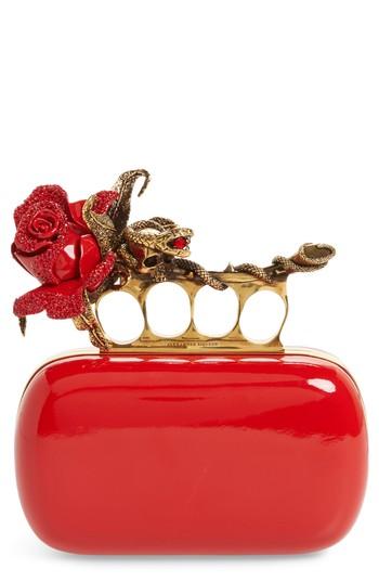 Alexander Mcqueen Knuckle Clasp Patent Leather Box Clutch - Red