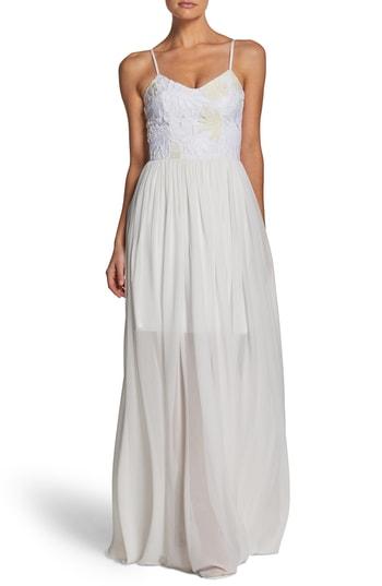 Women's Dress The Population Asha Lace & Chiffon Gown - Ivory