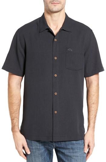 Men's Tommy Bahama Royal Bermuda Standard Fit Silk Blend Camp Shirt, Size - Black