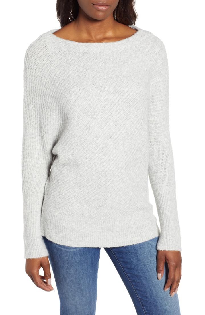 Women's Caslon Asymmetrical Rib Knit Sweater, Size - Grey