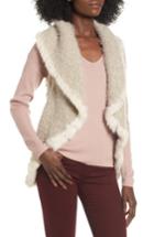 Women's Love Token Knit Vest With Genuine Rabbit Fur Trim - Ivory