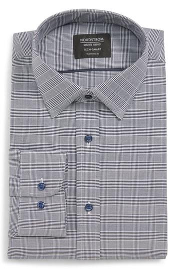 Men's Nordstrom Men's Shop Tech-smart Traditional Fit Stretch Plaid Dress Shirt .5 34/35 - Blue