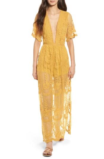 Women's Socialite Lace Overlay Romper - Yellow