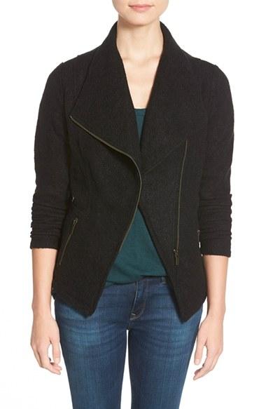 Women's Halogen Knit Moto Jacket - Black