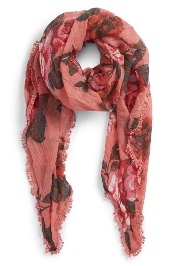 Women's Treasure & Bond Floral Fringe Scarf, Size - Pink