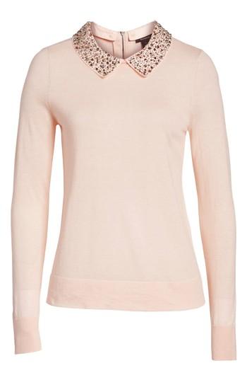 Women's Halogen Embellished Collar Sweater - Pink