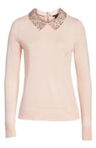 Women's Halogen Embellished Collar Sweater - Pink