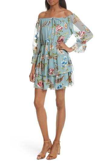 Women's Alice + Olivia Waylon Off The Shoulder Blouson Dress - Blue