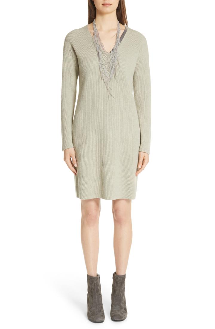 Women's Fabiana Filippi Bead Detail Wool, Silk & Cashmere Sweater Dress Us / 40 It - Grey