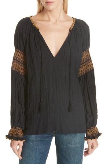 Women's Mes Demoiselles Smock Detail Cotton Top Us / 44 Fr - Black