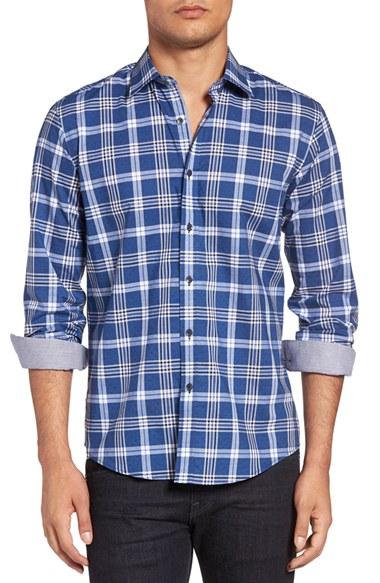Men's Bugatchi Trim Fit Plaid Sport Shirt