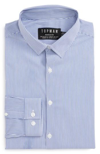 Men's Topman Muscle Fit Smart Shirt, Size - Blue