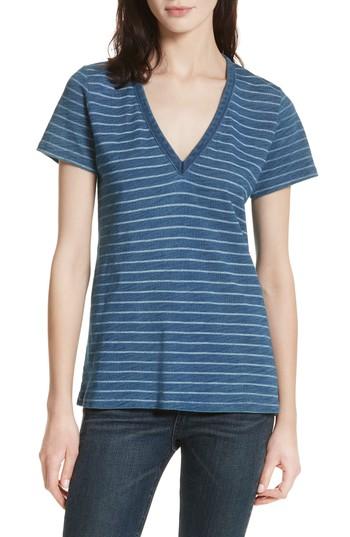 Women's Rag & Bone/jean The Vee Indigo Bleach Stripe Tee, Size - Blue