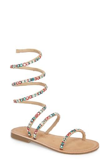 Women's Free People Havana Embellished Wraparound Gladiator Sandal Us / 36eu - Beige